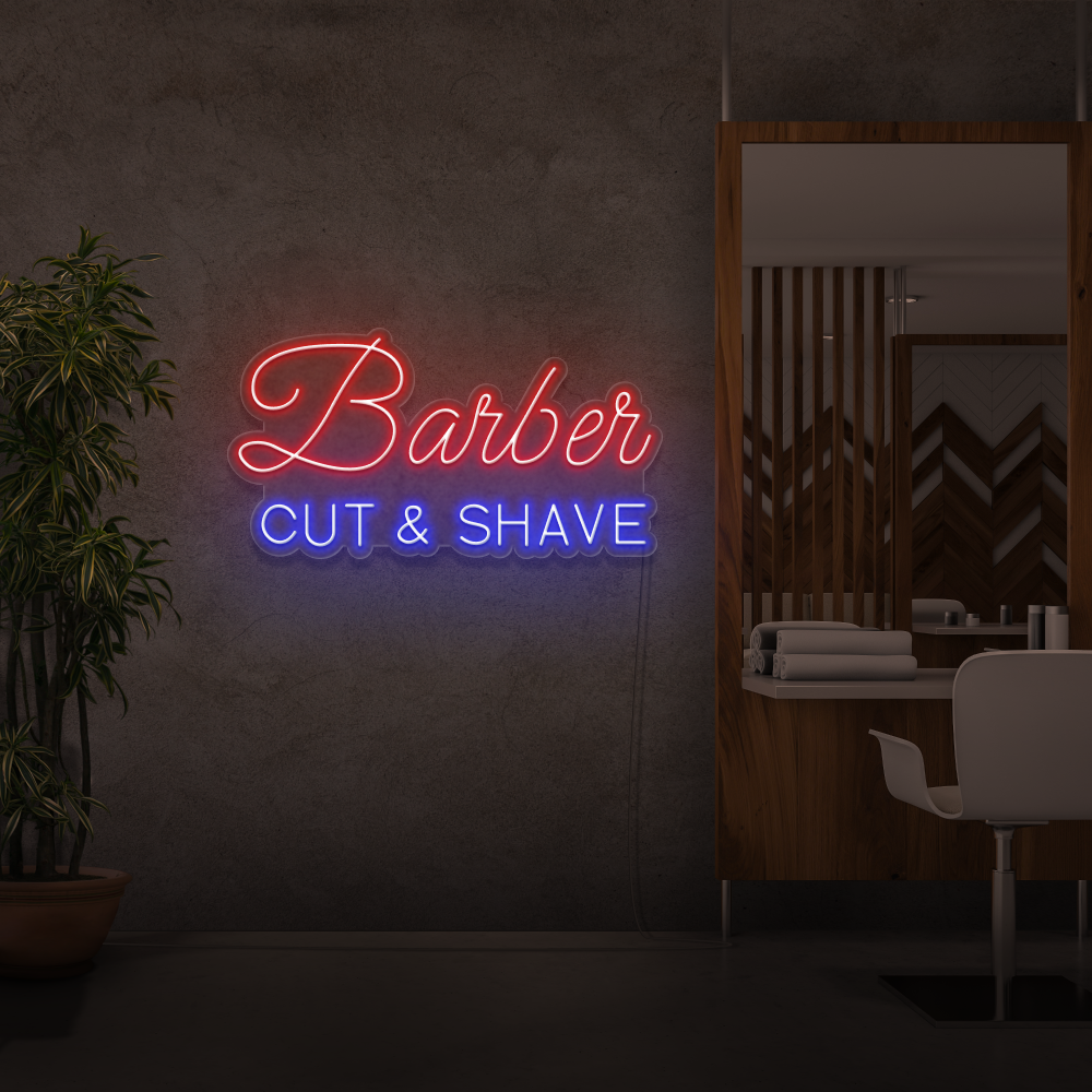 Sinal de néon Barber Cut & Shave