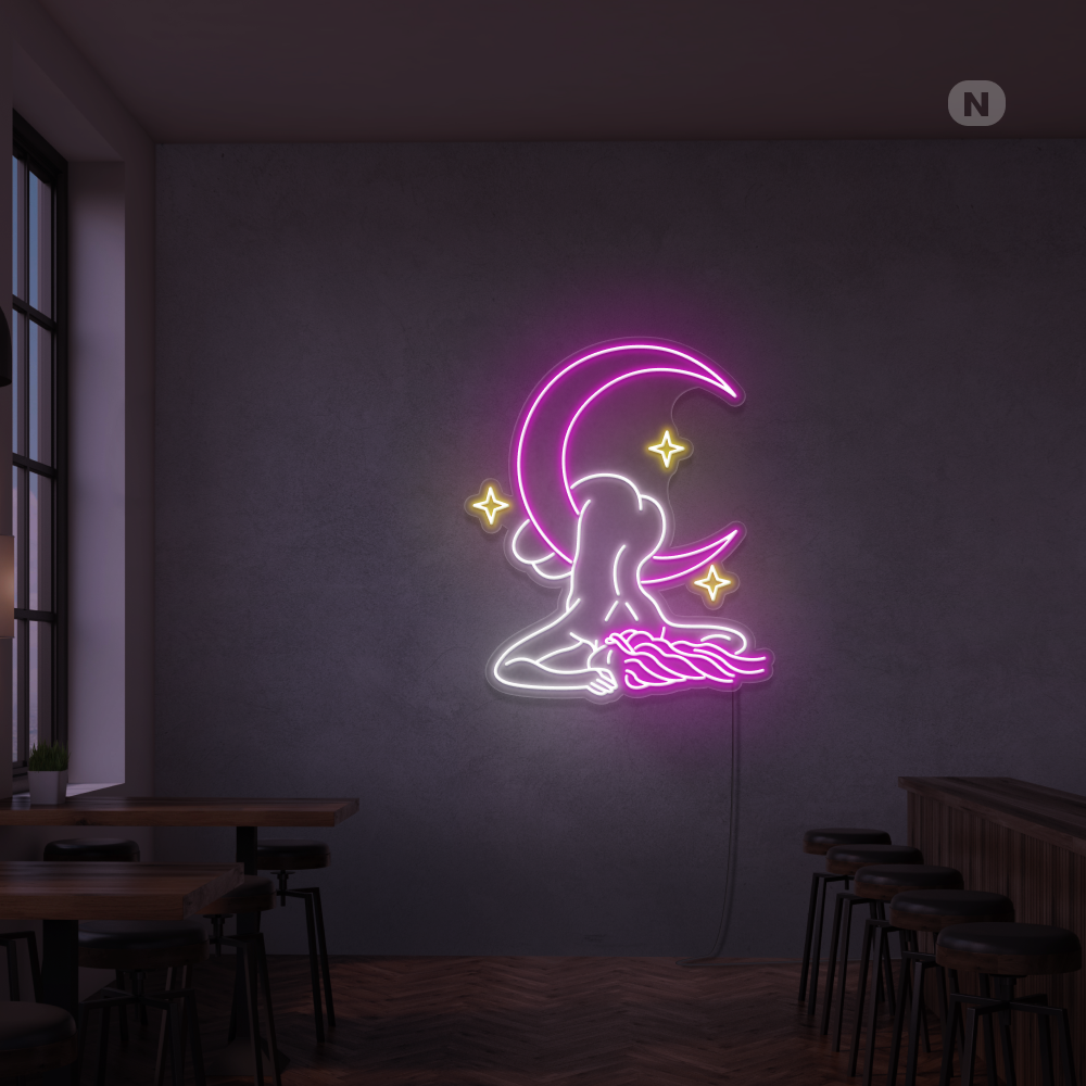 Sinal de néon Lua Nuvem Estrelas