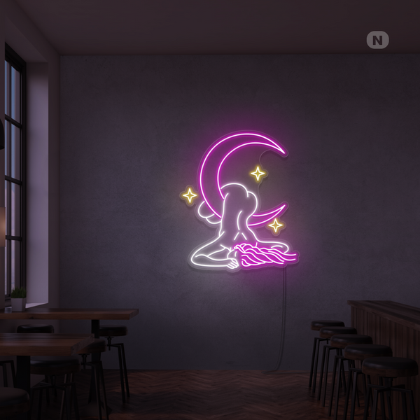 Sinal de néon Lua Nuvem Estrelas