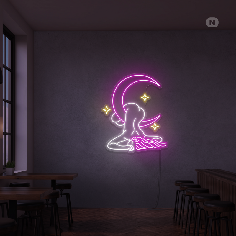 Sinal de néon Lua Nuvem Estrelas