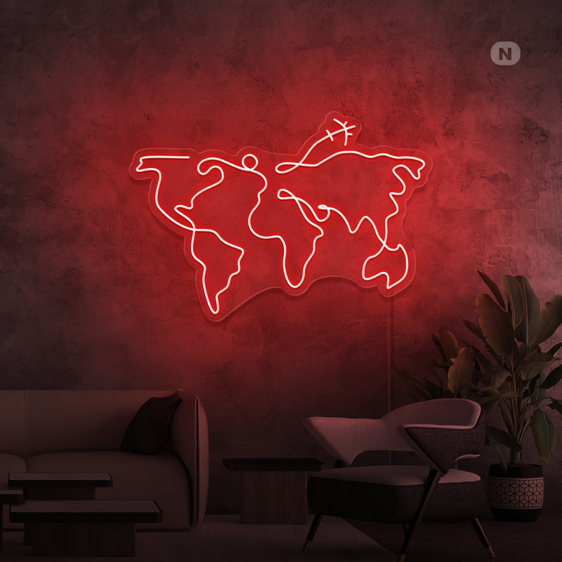 Sinal de néon Mapa do mundo