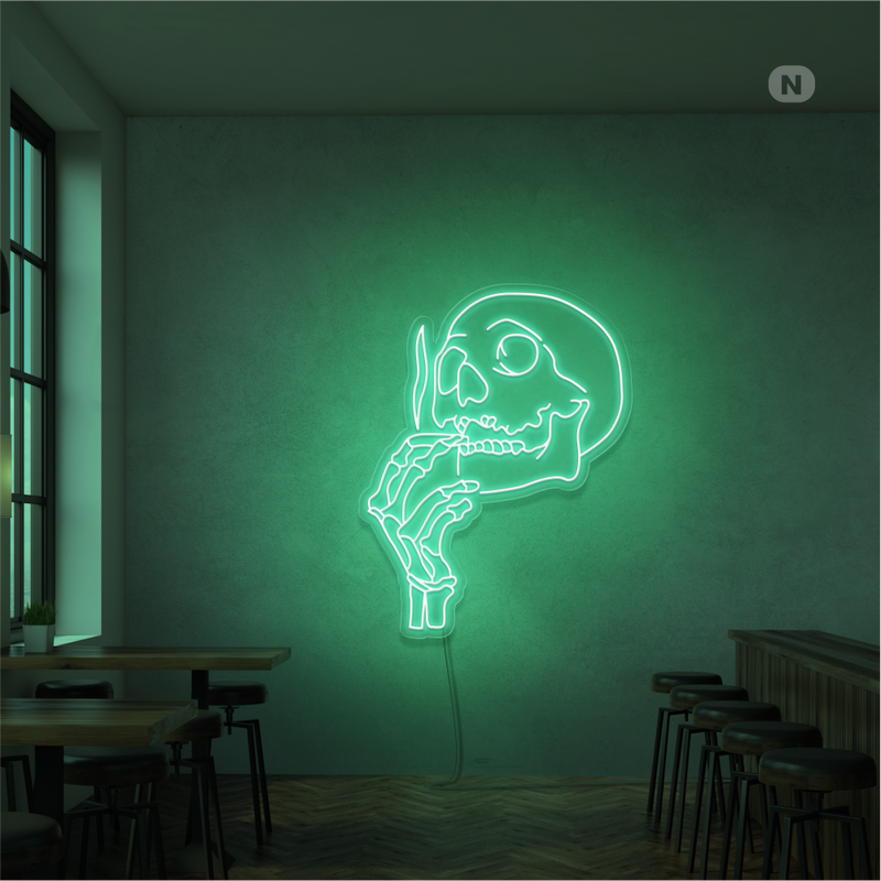 Sinal de néon Cabeça de caveira para fumar