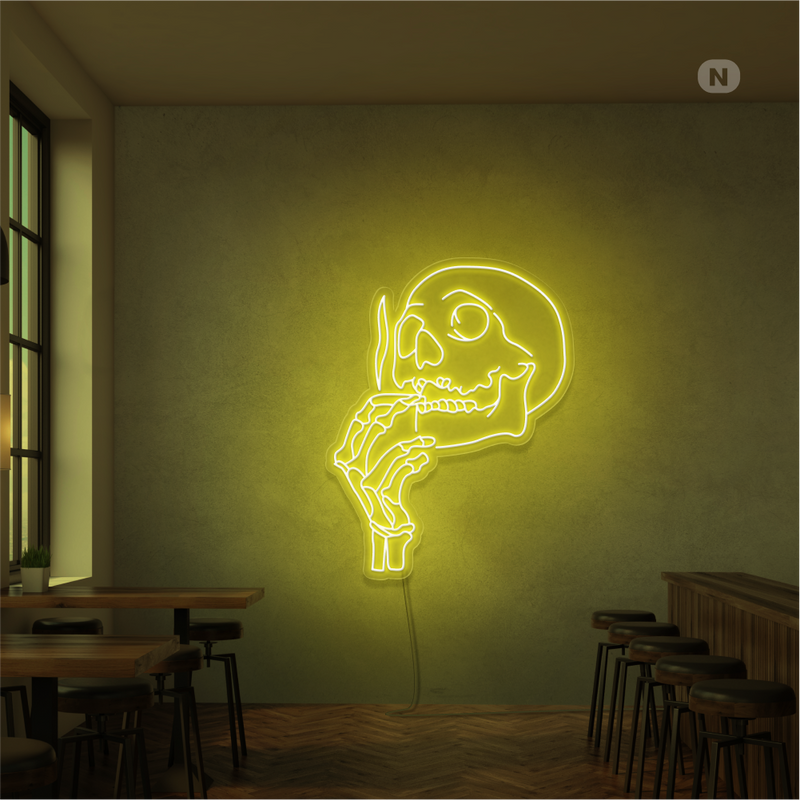 Sinal de néon Cabeça de caveira para fumar