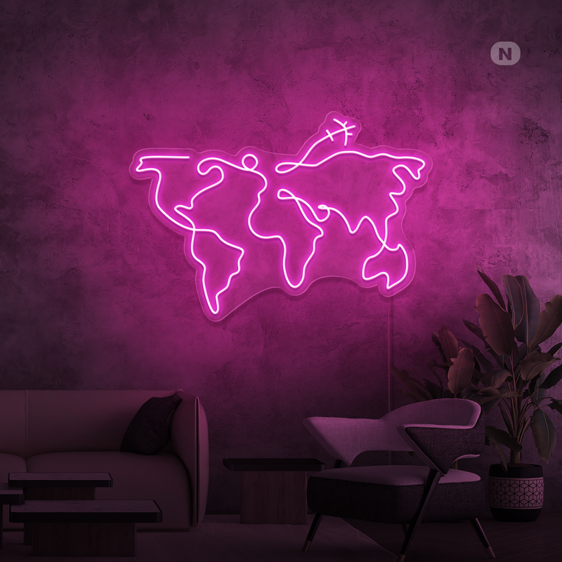 Sinal de néon Mapa do mundo