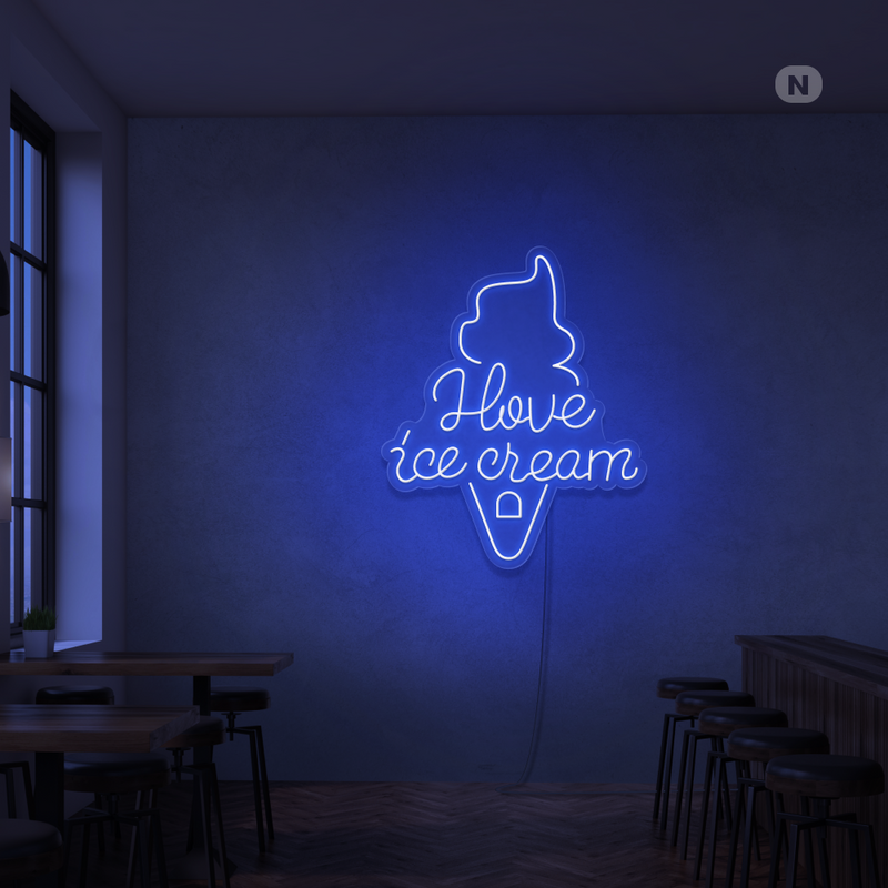 Sinal de néon I love ice cream