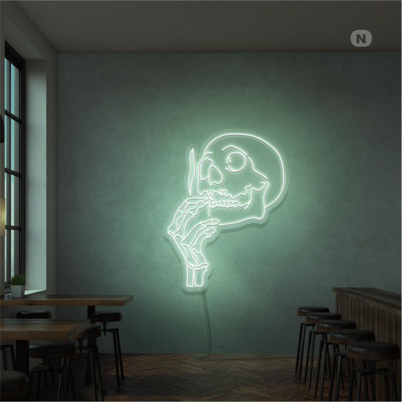 Sinal de néon Cabeça de caveira para fumar
